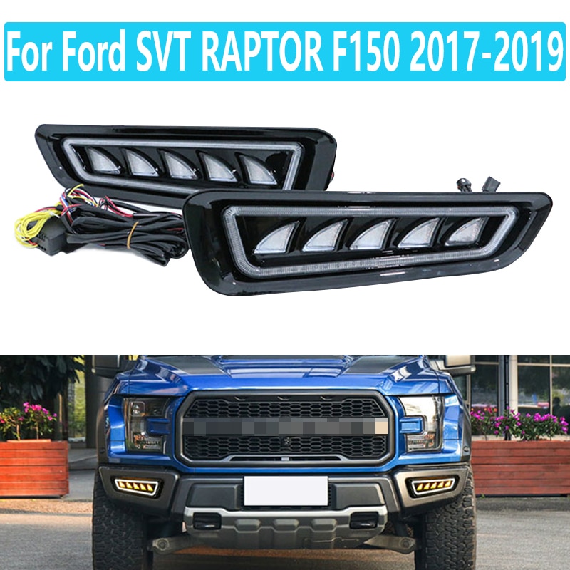 retrofit LED streamer daytime running lights For Ford SVT RAPTOR F150 2017-2019 front bumper lights dedicated fog lights
