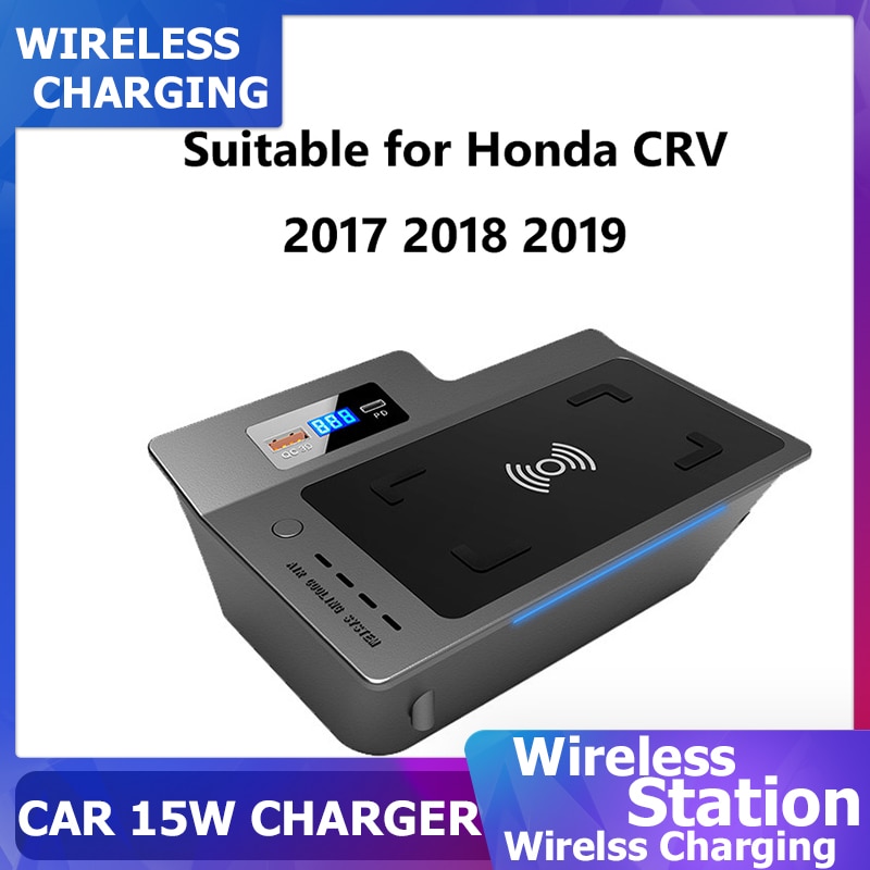 15W Car Qi Wireless Charger For Honda CRV CR-V 2017 2018 2019 2020 2021 Fast Wireless Charger Car Charging Board Accessories