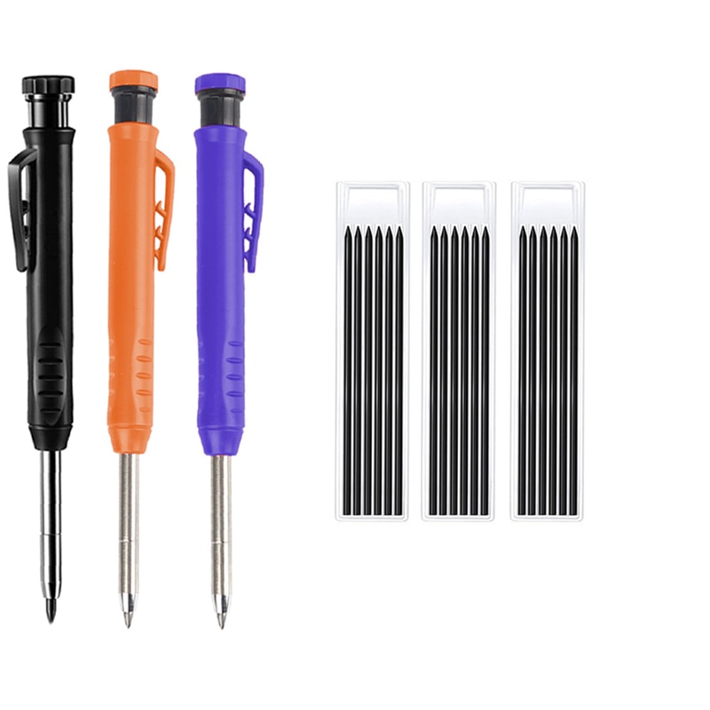 Lot Deep Hole Solid Carpenter Pencil Set With Multicolor Refill Leads Built-In Sharpener Mechanical Pencil Marker Marking Tool