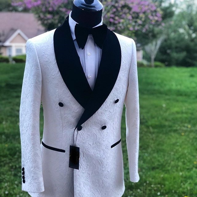 New Arrvial Hand Made WhiteWith Black Satin Shawl Lapel 2 Pieces(Jacket+ Black Pants) Dinner Suit For Men Wedding