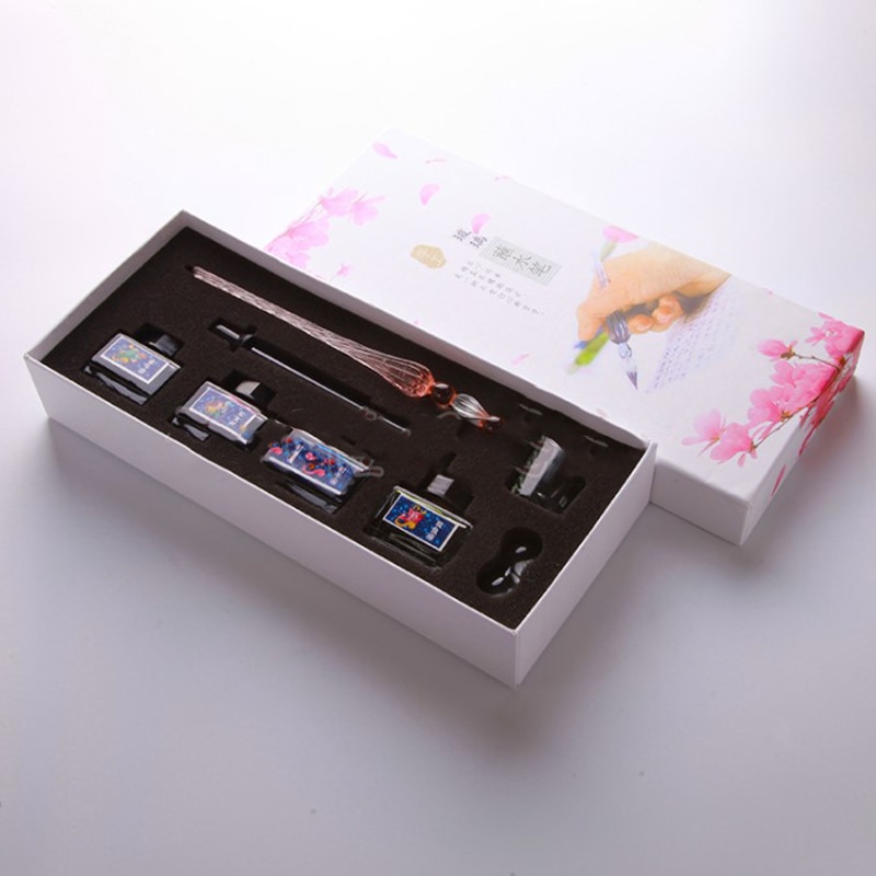 Vintage Handmade Glass Dip Snature Ink Fountain Pen Writing Tool Offices School Stationery With Gift Box