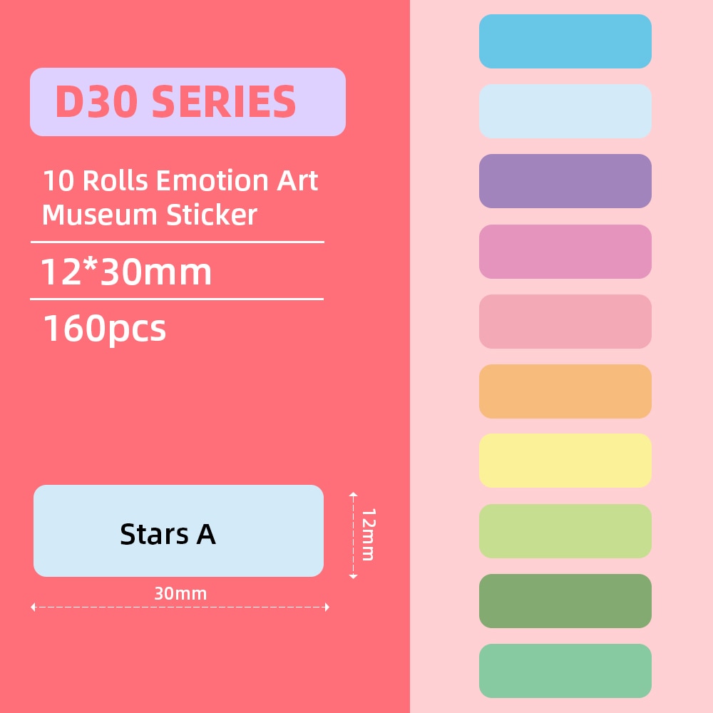 10 Rolls Phomemo Colorful Series Thermal Printing Label Sticker BPA-Free Waterproof for D30 Series Self-adhesive Label Printer