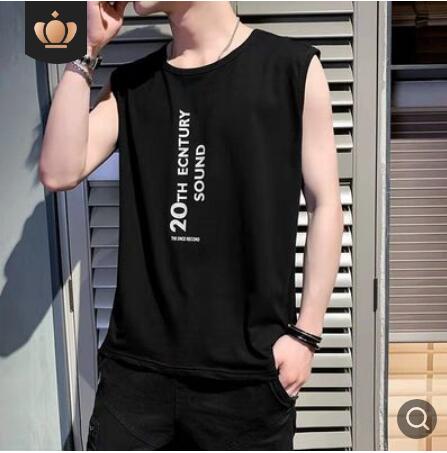 Sleeveless hip-hop t-shirt mens vest loose print trend summer tops