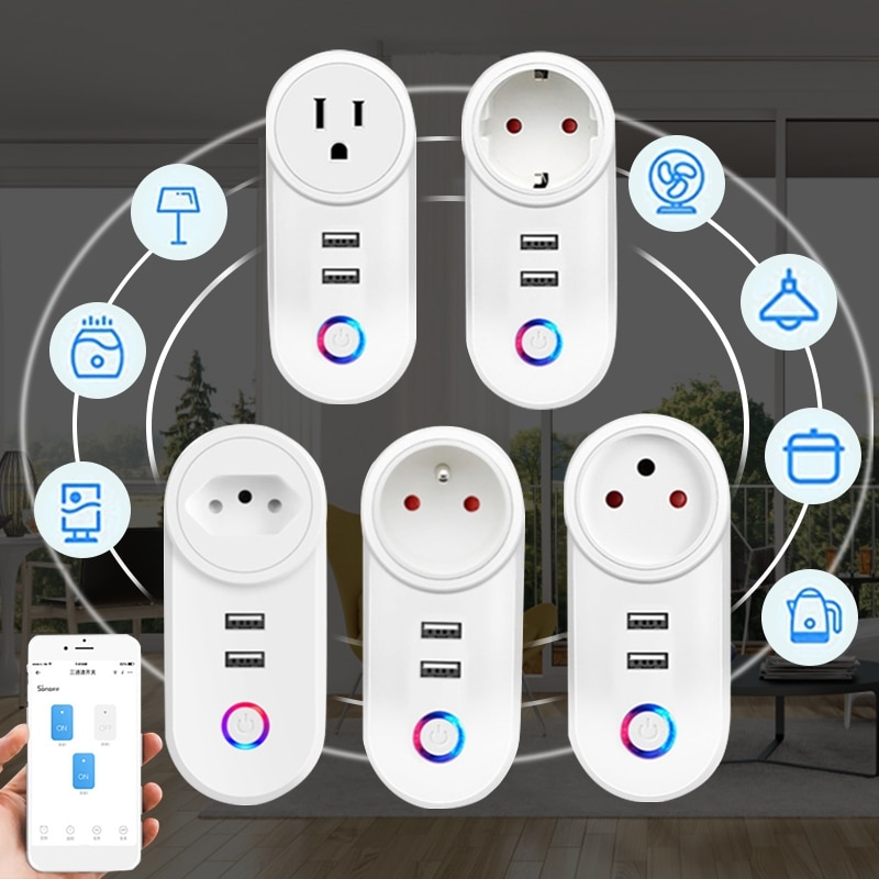 WIFI Smart Socket Dual USB Port Power Socket Voice App Control Timing Countdown Power-off Memory EU/US/Brazil/Israel/France Plug