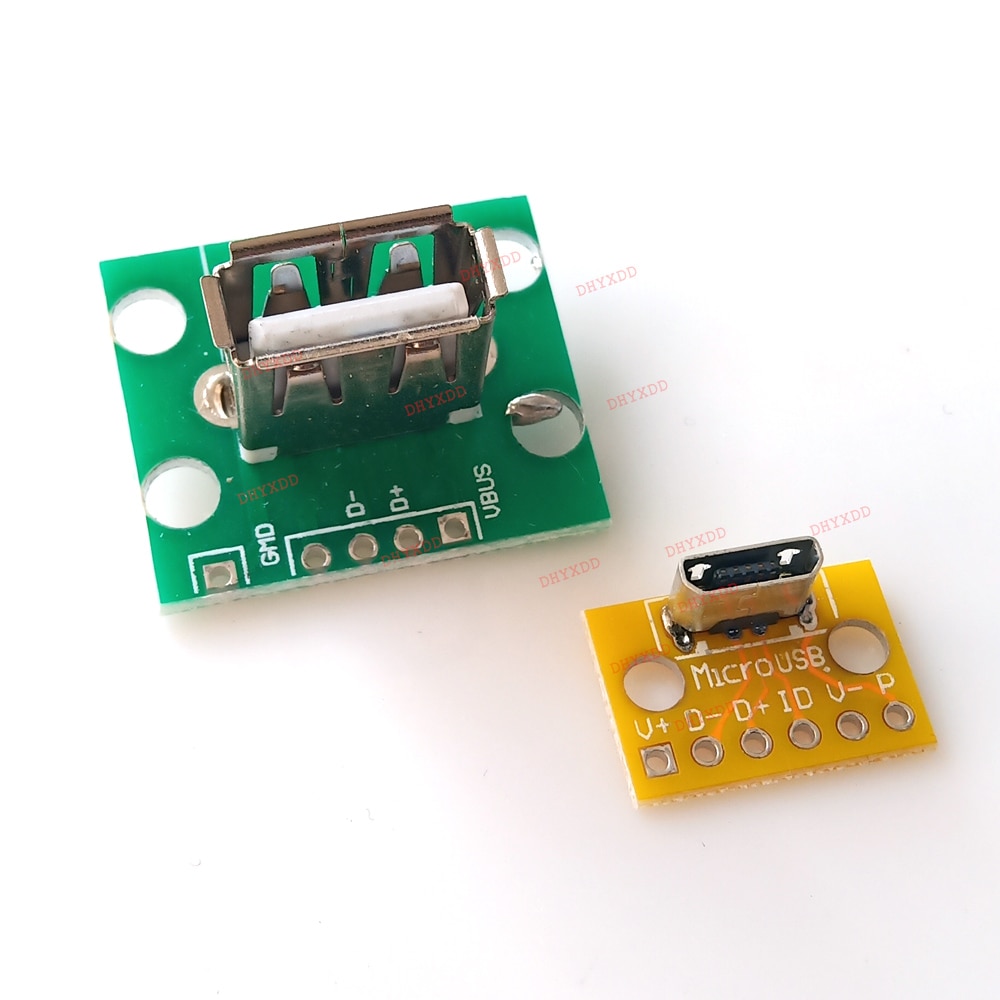 2Pcs New USB Micro USB 2.0 Female Socket With PCB Board USB Female Connector 2.54mm 180 Degree Vertical Type Adapter Board