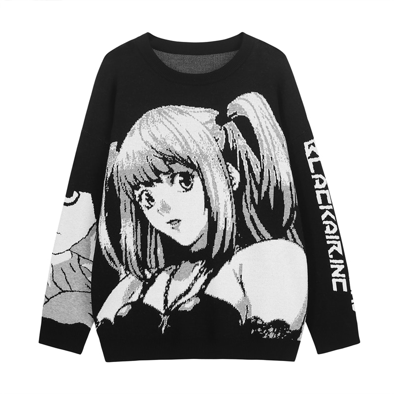 Mens Hip Hop Streetwear Harajuku Sweater Vintage Retro Japanese Style Anime Girl Knitted Sweater Autumn Spring Cotton Pullover