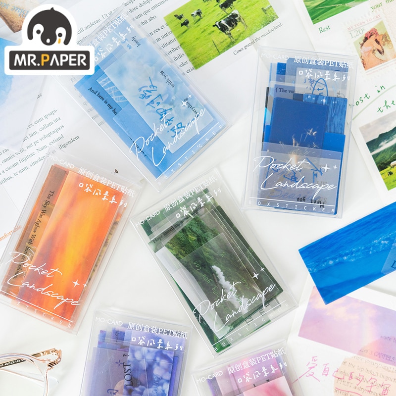 Mr.Paper 6 Design Mo Ink Cartridge Pack PET Sticker Pocket Landscape Series Original Illustration Mini Decorative DIY Sticker