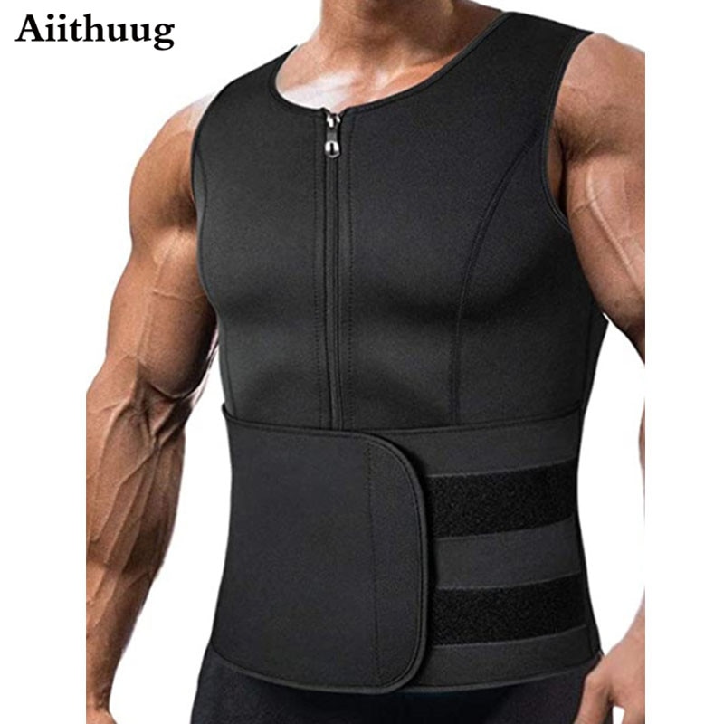 Aiithuug Men Sweat Sauna Vest for Waist Trainer Zipper Neoprene Tank Top Adjustable Sauna Workout Zipper Suit Weight Loss Corset