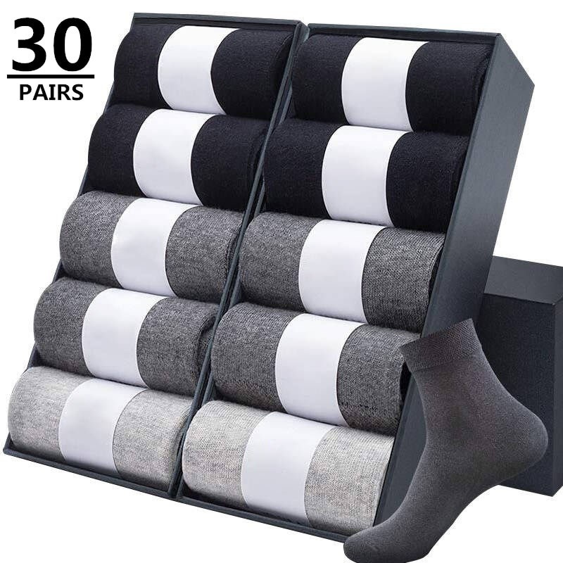 30pairsMen's Socks Middle Tube Socks Polyester Cotton Socks Summer Autumn Solid Color Breathable Business Men's Socks 
