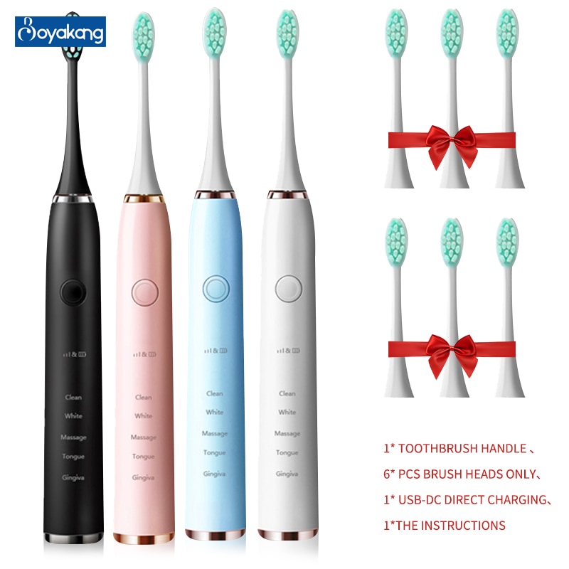 Boyakang Sonic Electric Toothbrush 5 Cleaning Modes IPX7 Waterproof Smart Timing Dupont Bristles USB Charger Adult