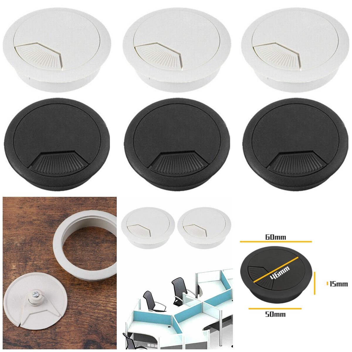 20Pcs 50mm Desk Table Plastic Cable Hole Cover Computer Desk Table Grommet Cable Organizer Desk Cable Holder