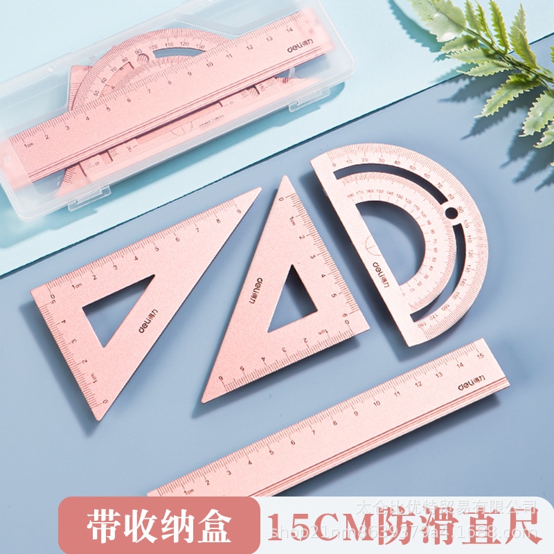 4 IN 1 Metal Ruler Set Geometry Mathematical Drawing Stationery Rulers Aluminum Protractor Triangular Ruler for School Office