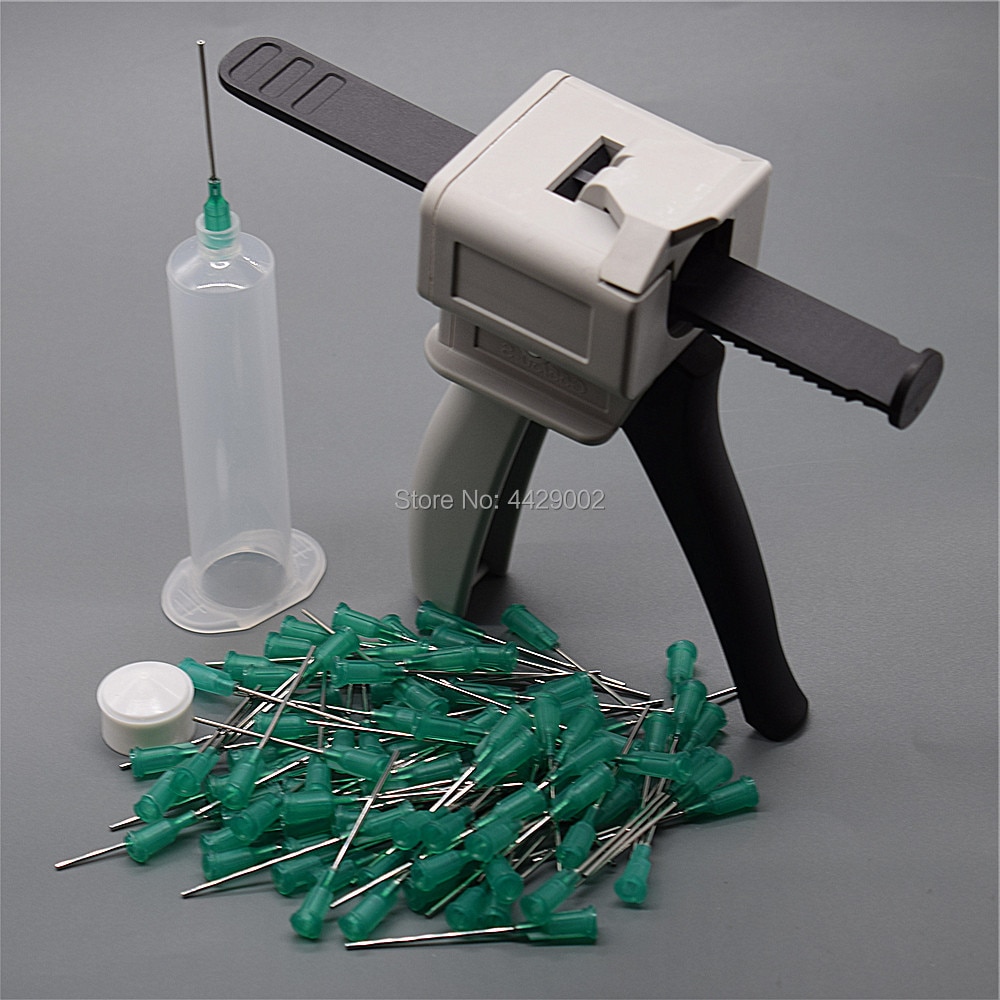 30cc Dispensing Gun Manual Applicator Adhesive Dispenser & 100x Needle Dispensing 18G Needle for Ink Refill Glue & 30cc 