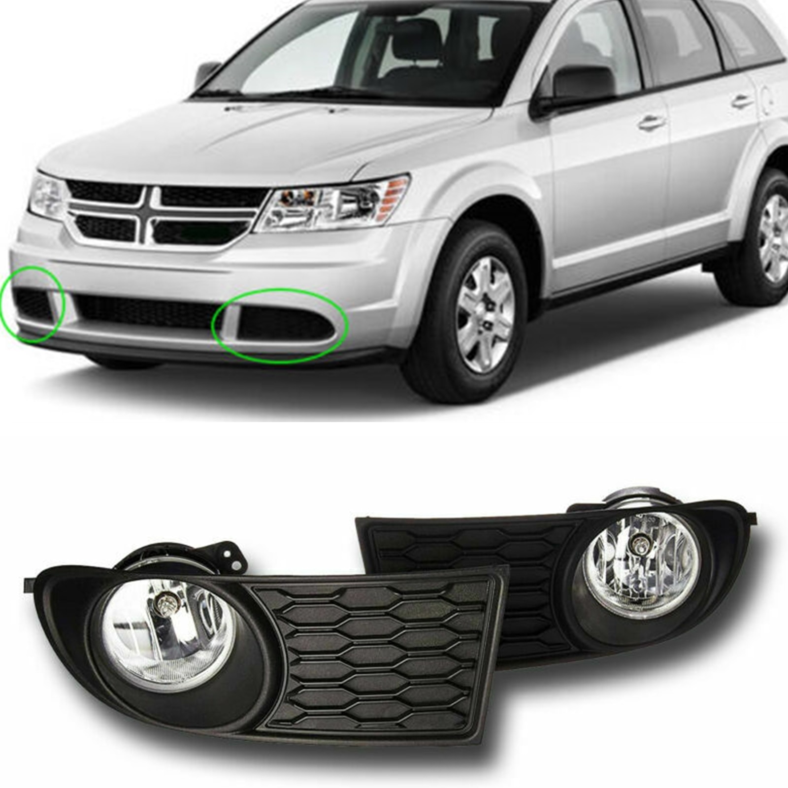 Fog Lamp Assembly Kit For Dodge Journey 2011-2020 Car Front Bumper Side Air Vent Intake Light Bulb Holder Cover Foglight Foglamp