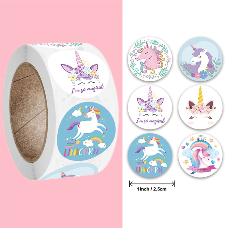 50-500Pcs 1Inch Cartoon-Unicorn Sticker For Kids Christmas Party Card Box Wrapping Label Gift Sealing Sticker Decor Stationery