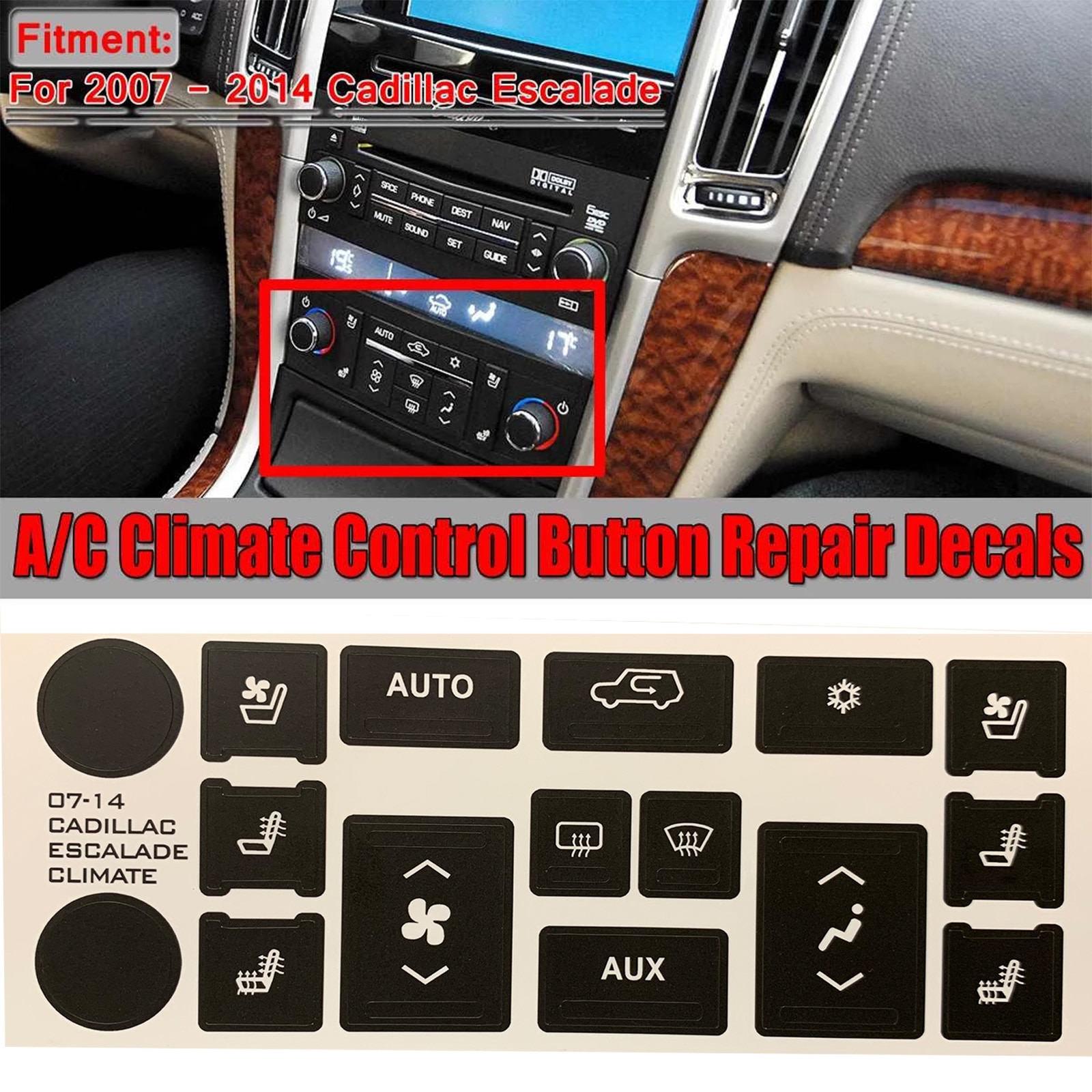 New Car Air Condition A/C Climate Control Switch Button Repair Decals Stickers For Cadillac Escalade 2007 2008 2009 2010-2014