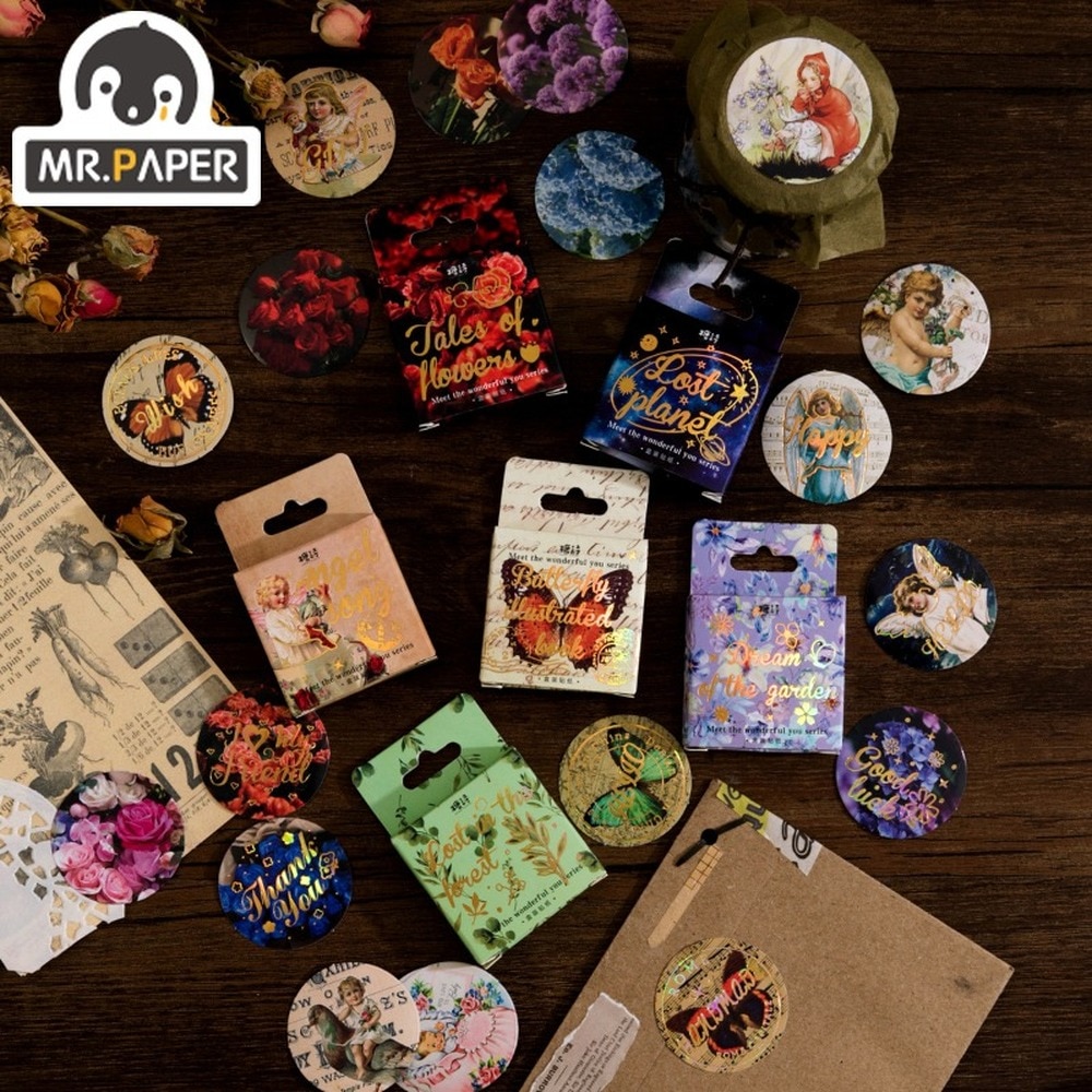 Mr.Paper 6 Designs Hot Stamping Boxed Sticker Meets Beautiful Series Small Boxed Sticker Manual DIY Decorative Sticker
