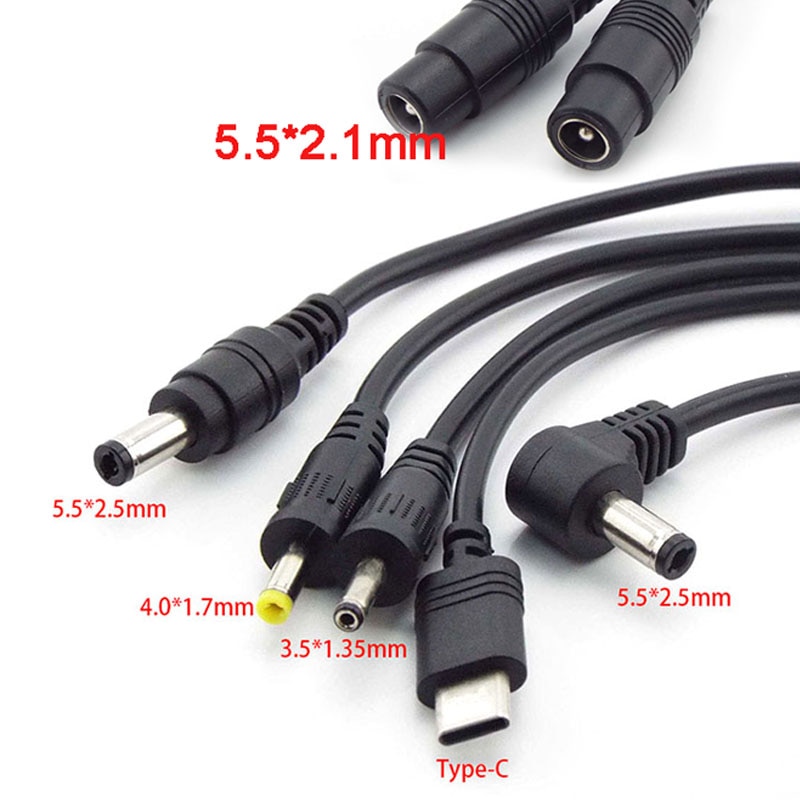 Laptop Computer DC Converter 5.5x2.1mm Female to DC Male 5.5x2.5mm Type C Plug Power Connector Cable