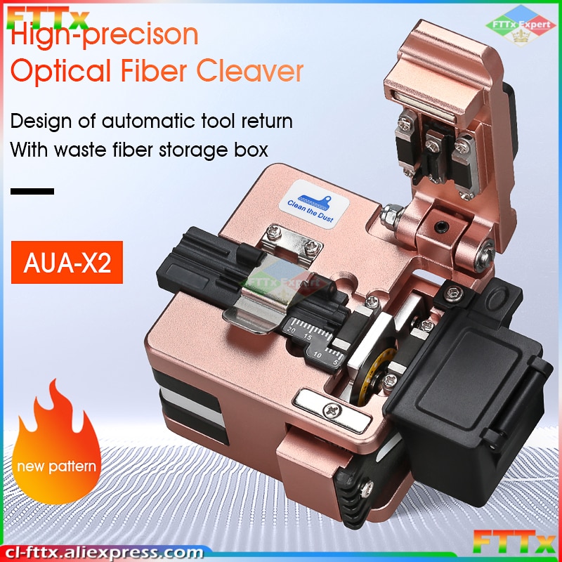 Fiber Cleaver AUA-X2 FTTH Cable Fiber Optic Cutting Knife With waste fiber box Three-in-one clamp slot 24 Surface Blade