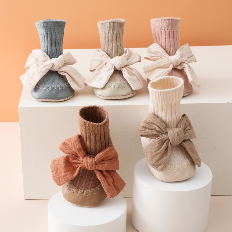 Spring Autumn Children's Socks Baby Floor Socks Non-slip Big Bow Knot Indoor Boys Girls Infant Shoes Socks First Walker Sli