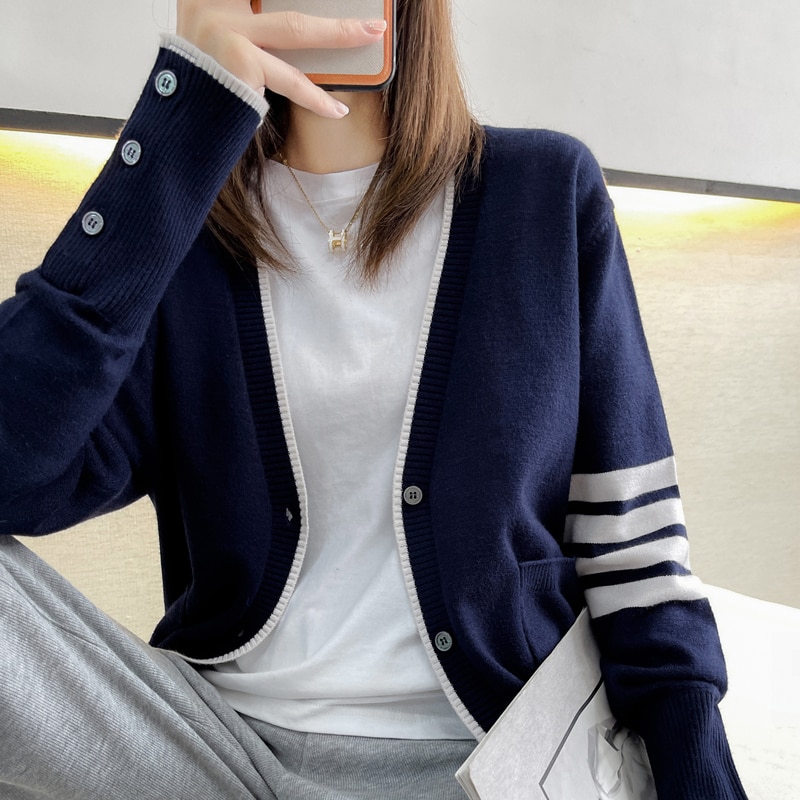 Hot selling long sleeved spring and autumn cashmere women's sweater TB style new women's loose knit cardigan Fashion T