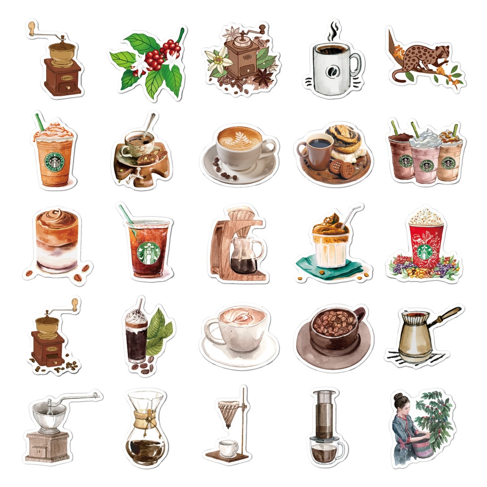 10/50PCS Vintage Rooftop Coffee Shop Stickers Graffiti for Motorcycle Car Skateboard Laptop Luggage Guitar Waterproof Decal Toys