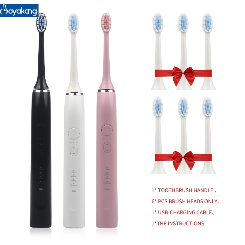 Boyakang Sonic Electric Toothbrush 4 Cleaning Modes IPX7 Waterproof USB Charger Dupont Bristles Adult Smart Timing BYK22
