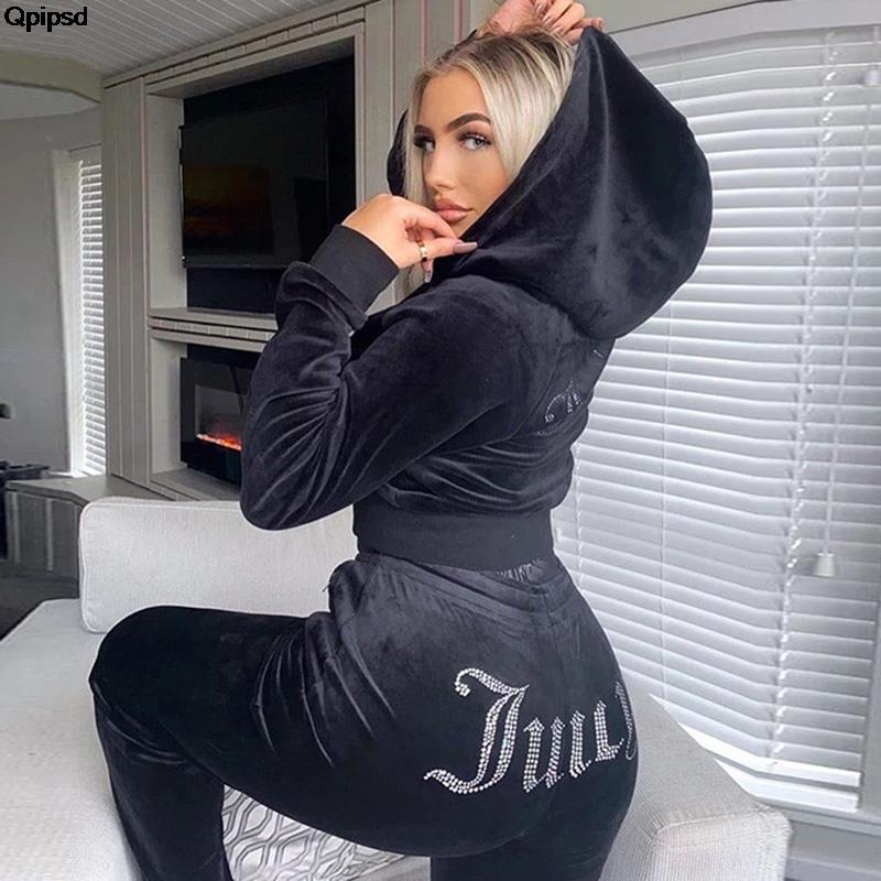 New Tracksuit Women Velvet Juicy Tracksuit Coutoure Couture Track Suit Two Piece Set Coture Sweatsuits For Women Pants Stes