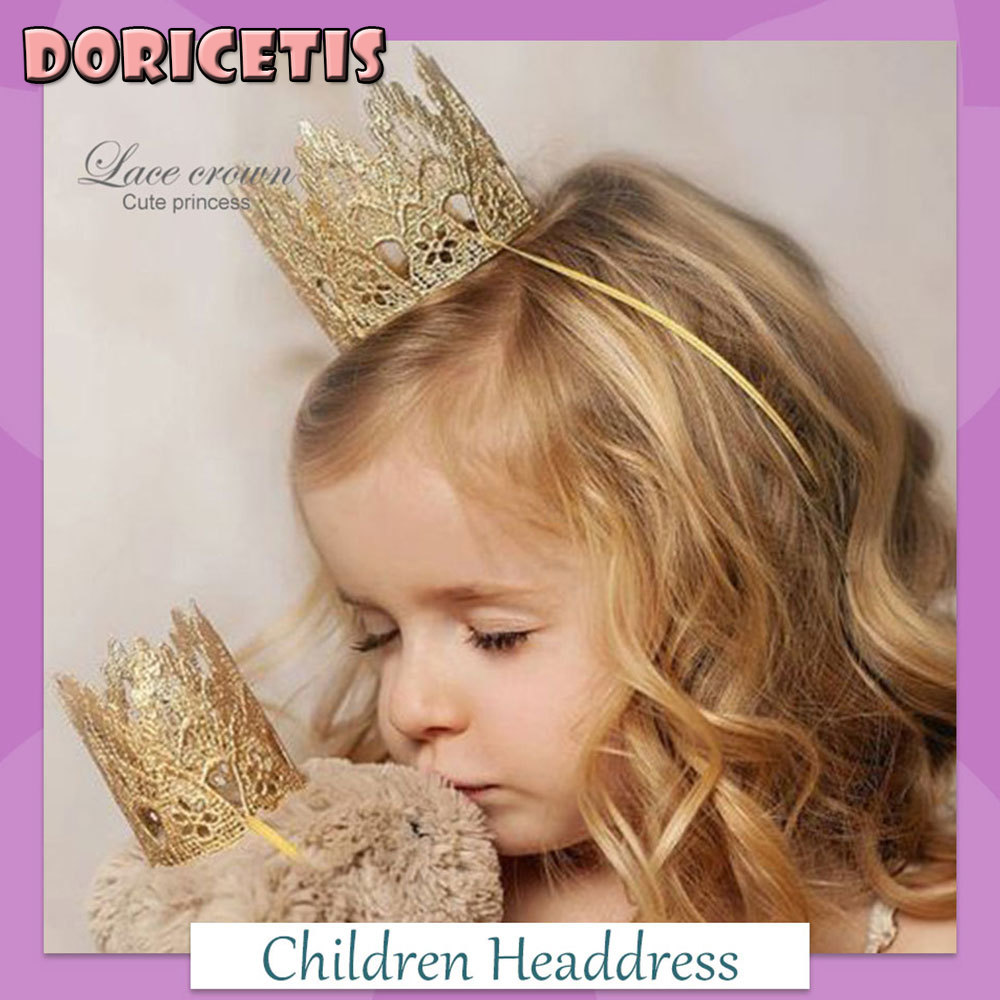 Children Headdress Solid Color Hollow Lace Crown Headwear Little Girl Birthday Party Photo Princess Headgear Children Accessory