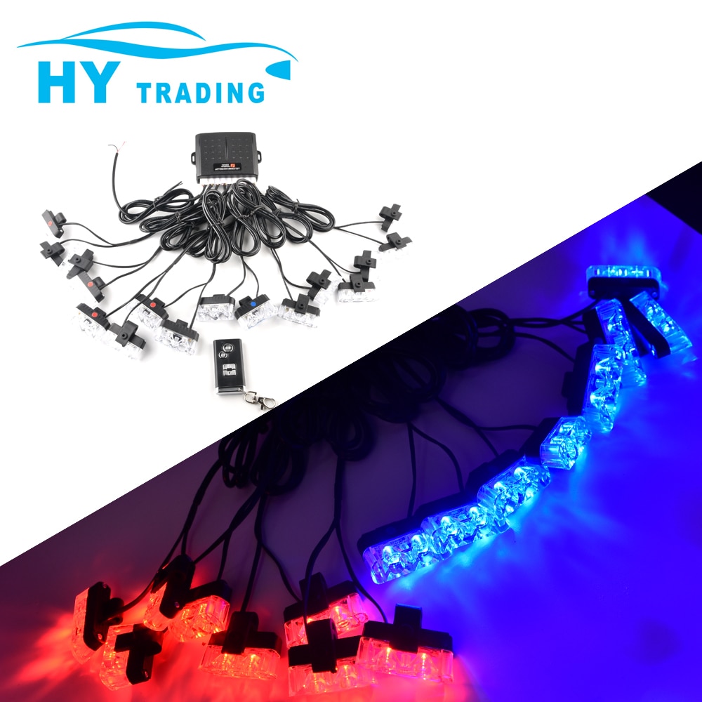 Car LED 16x 2 Flash Emergency Strobe Warning Grill Light Wireless Control Ultra Bright 16W Red Blue Amber White Caution Light