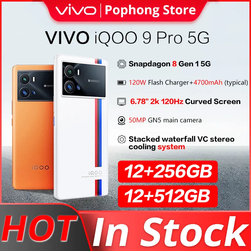 VIVO iQOO 9 Pro 5G 12GB RAM Gaming Mobile Phone 6.78 " 2k 120Hz Curved Screen Snapdragon 8 Gen1 Octa Core 120W FlashCharger