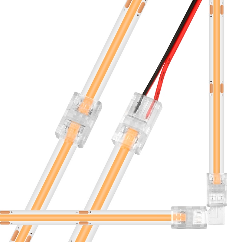 COB LED Strip Connector L Shape Corner Connectors for 8mm 10mm 2pin SMD COB 5050 2835 Single Color Tape Lights Fixed Clamps