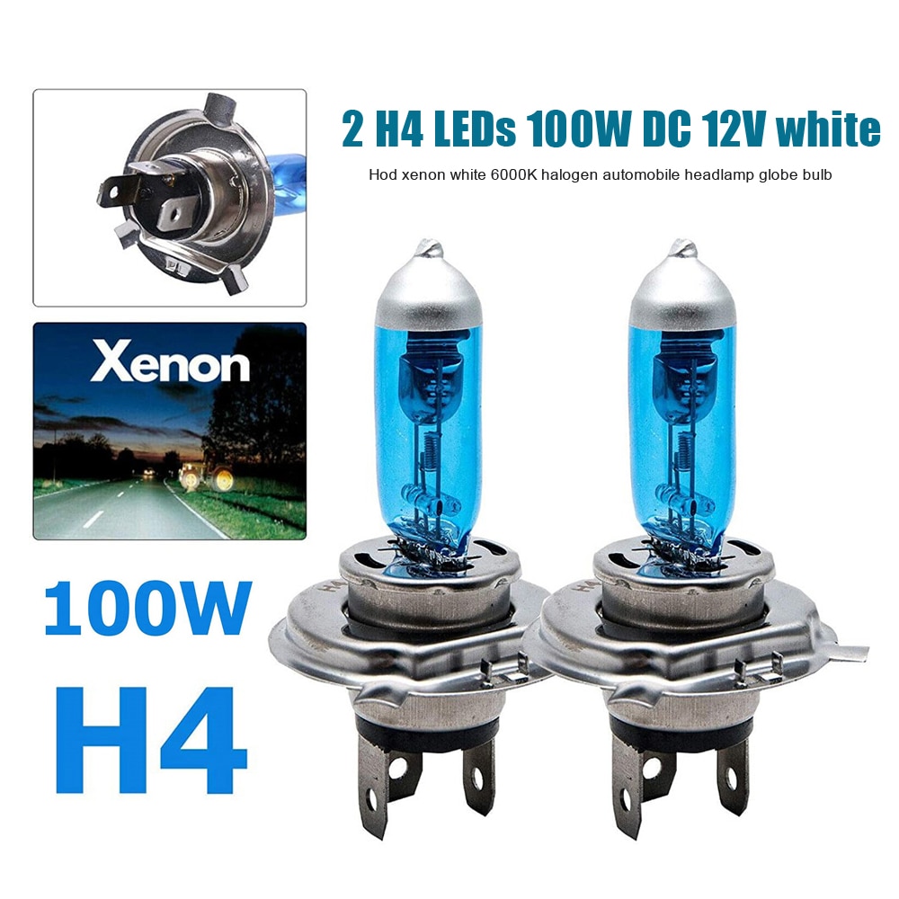 2pcs H4 Xenon Bulbs 100W 12V 6000K Cool White High Brightness 2300LM Halogen Headlight LED Side Light car light bulb car styling