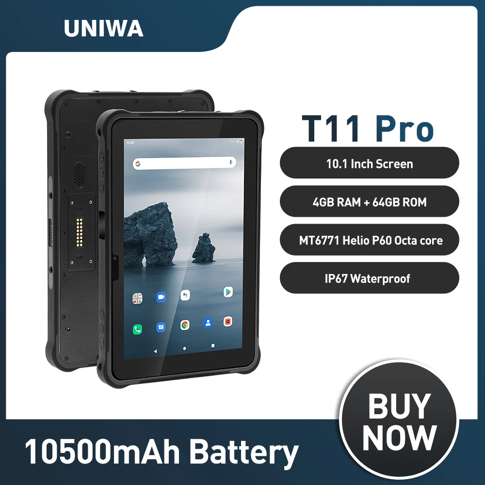 UNIWA T11 Pro Rugged Tablet IP67 Waterproof 4GB 64GB 10500mAh Octa Core Android 11 Tablet Shockproof 10.1 Inch Tablet WIFI NFC