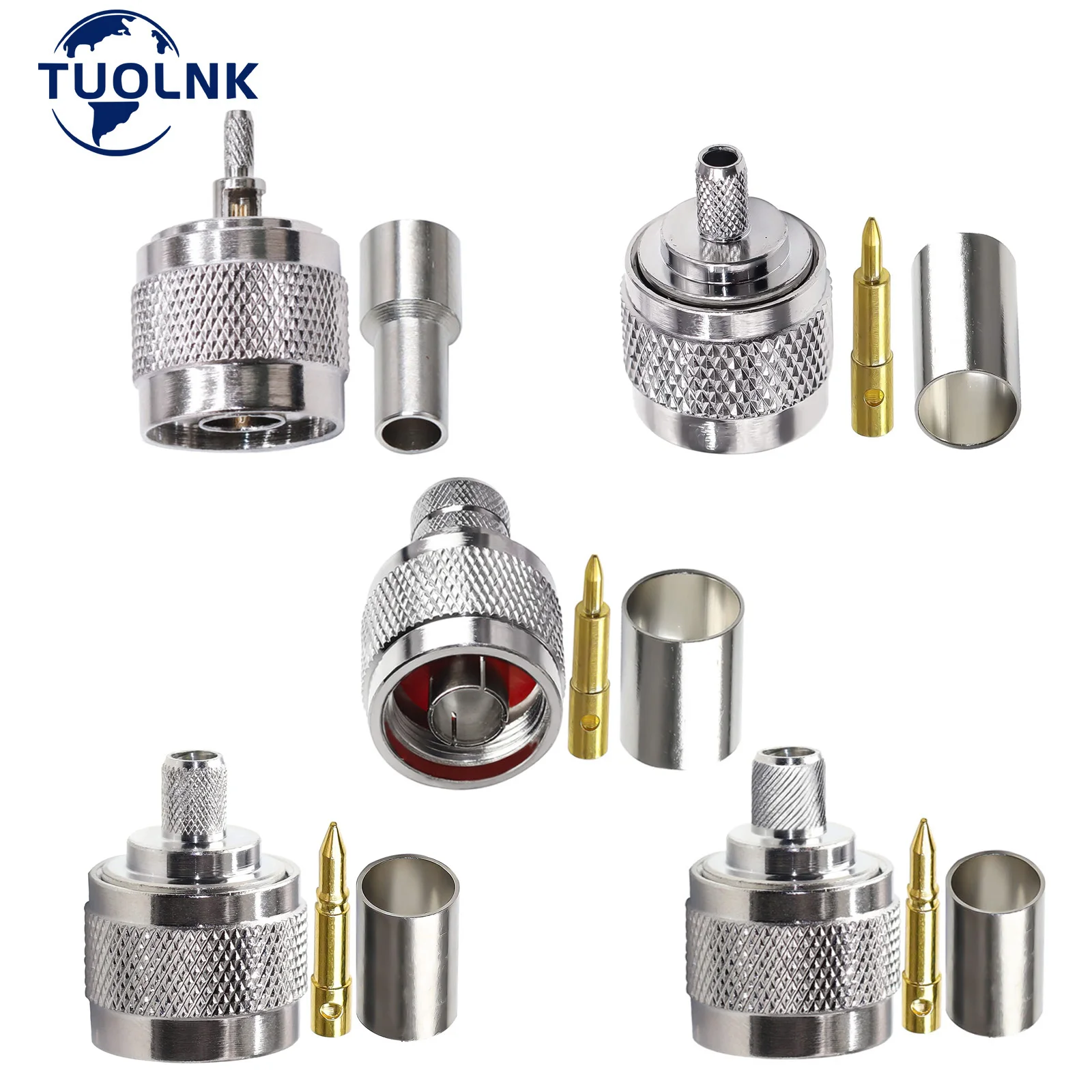 5pcs/Lot N Type Crimp Connector N Male Plug Adapter for RG316 RG58 RG8X 5D-FB lmr400 50Ohm Low Loss RF Coaxial Connector