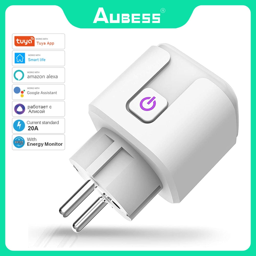 20A Smart Socket WiFi Plug EU Power Monitor Timing Function Tuya Smart Home Socket Outlet Works With Alexa Google Home Yandex