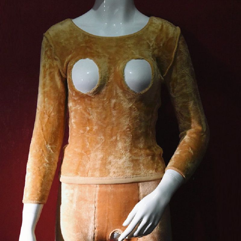 Sex Appeal Female Winter Thermal Clothing Underwear Shapewear Keep Warm Long Sleeve T-Shirt Breast Hollow Out Fad Autumn Clothes