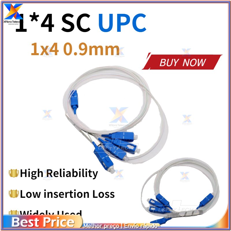SC/UPC Fiber Optical PLC Splitter SC 1 X 4 Mini Steel Tube Type 1x4 0.9mm Fiber Opitc Splitter Micro-Enclosed Splitter