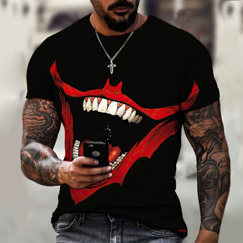 2022 Brand Men’s Shirt Evil Mouth Open Mouth 3D Printing High-quality Lycra Polyester Fabric Comfortable Loose Oversized 5XL