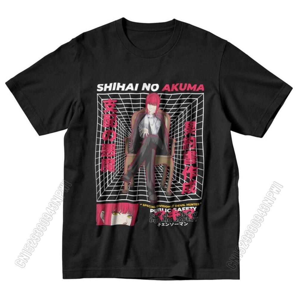 Makima Chainsaw Man T Shirt Men 100% Cotton Tshirt Fashion Harajuku Tee Anime Manga Denji T-Shirt Fitted Apparel