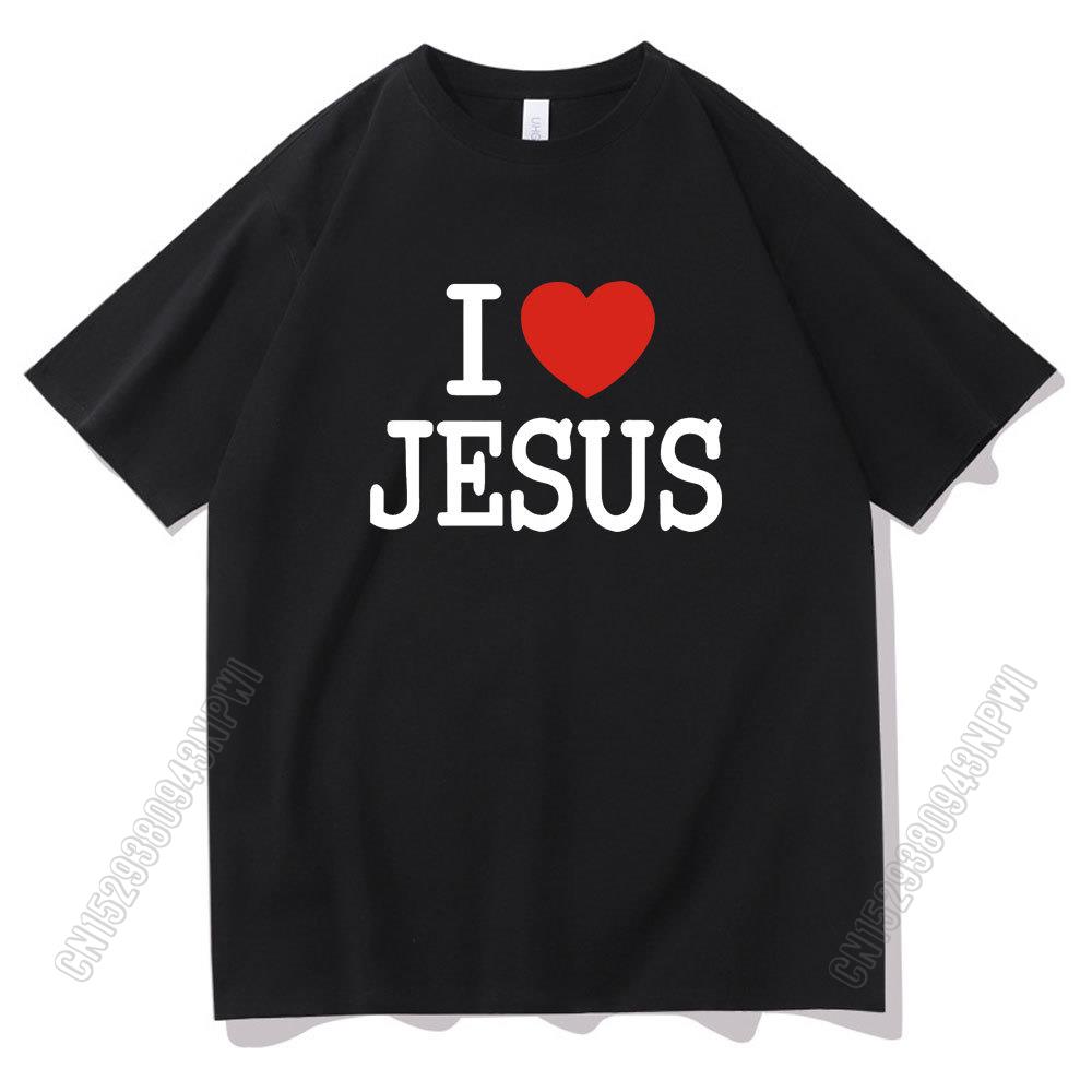 I Love Jesus Oversize Font Print T-Shirt Couples Korean Trend Shrink-Proof Cotton T Shirt Men Women Harajuku Tshirt