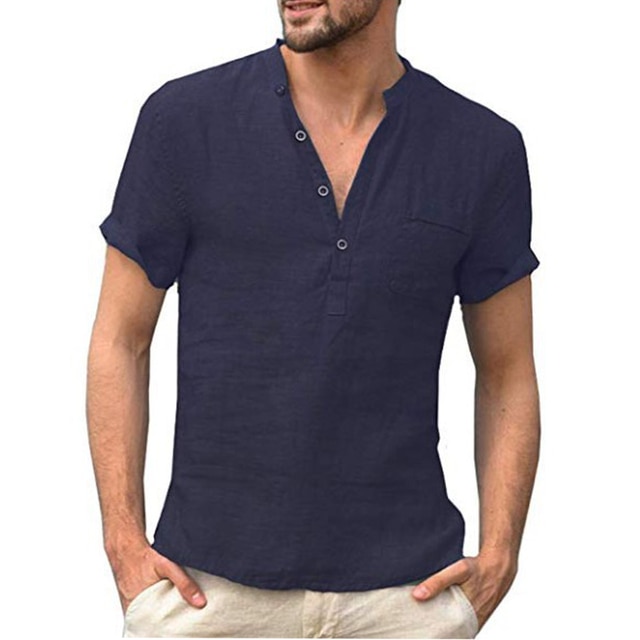 2021 summer new men's short-sleeved T-shirt cotton linen casual men's shirt men's breathable