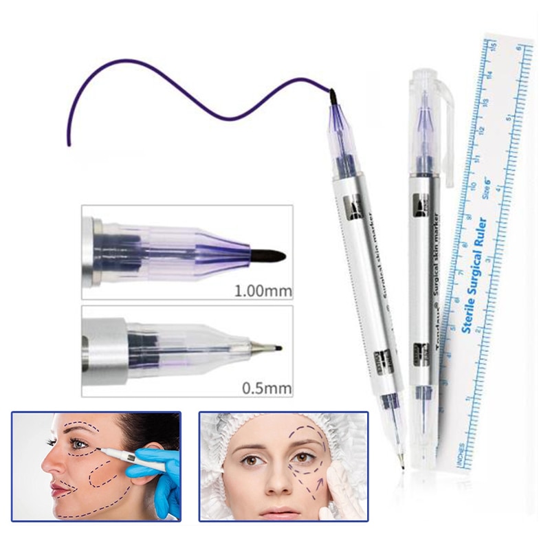 1 Pcs Disposable Skin Marker Positioning Pen Surgical Eyebrow Skin Tattoo Marker Pen Tool Accessories With Measuring Ruler