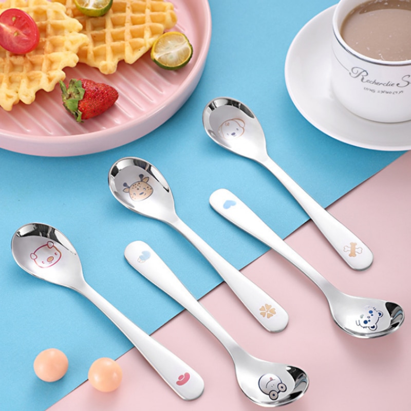 Baby Gadgets Cartoon Bear Deer Pattern Baby Spoon Stainless Steel Toddler Tableware Dessert Spoon for Children Feeding Spoon