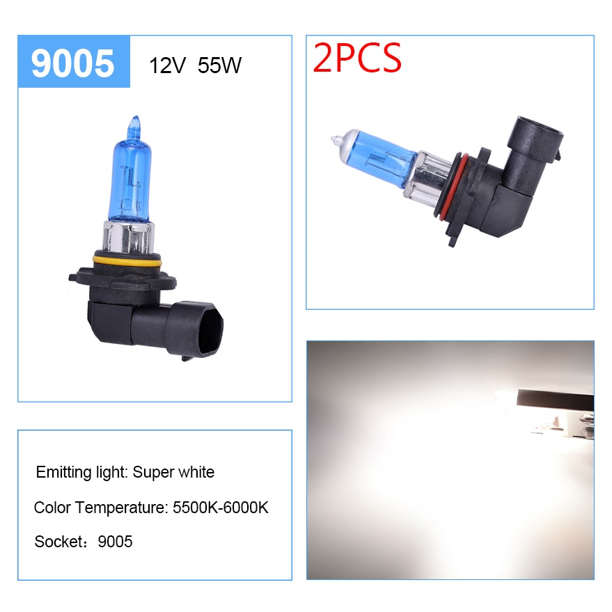 ADPOW 2pcs 9005 Car Head Light Halogen Bulb 12V 65W Super White Light 6000k Headlights Lamp Halogen Bulbs White 4300k