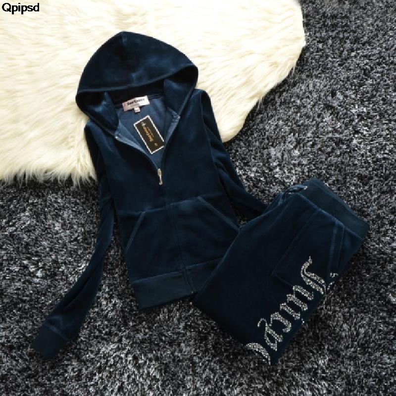 Juicy Coutoure Tracksuit Women's Velvet Fabric Tracksuits Velour Suit Hoodies and Pants track suit couture sportswear 2pcs 