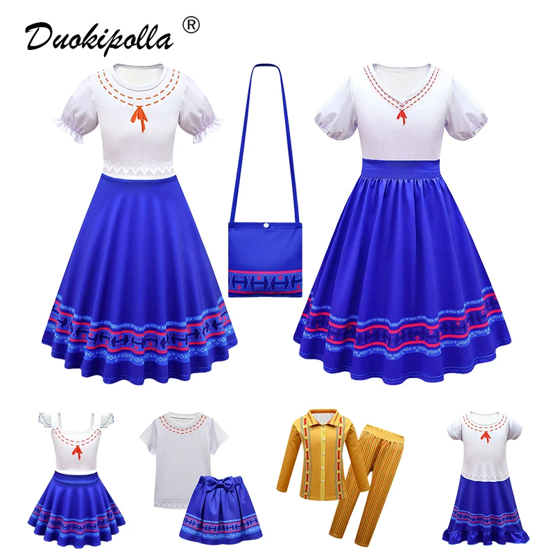 2-10 Years Children Encanto Cosplay Luisa Costume Summer Fancy Girls Servant Vintage Print Luisa Dress Casual Kids Party Clothes