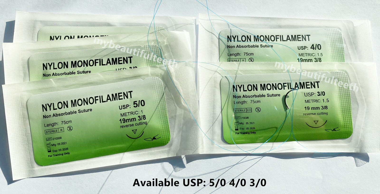 100pcs Dental Sutures Reverse Suture Metric 1.5 Nylon Monofilament 5-0 4-0 3-0