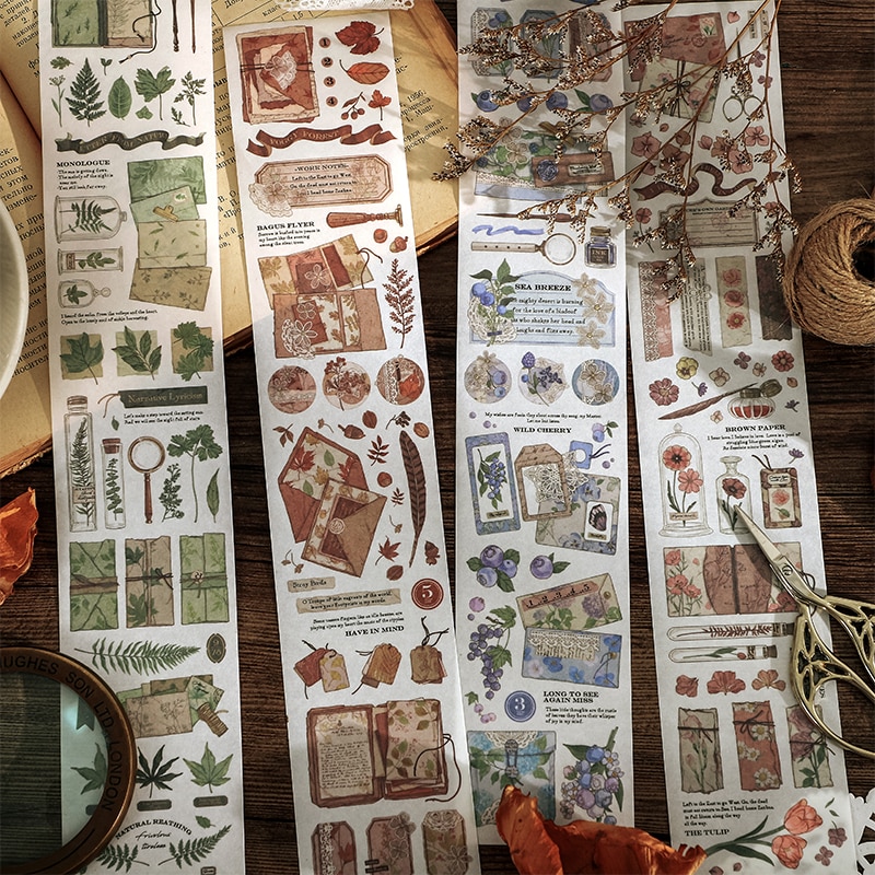 MOHAMM 1 Sheet Vintage Natural Plants Washi Tape for Journal Scrapbooking Collage Diary Notebook Decoration