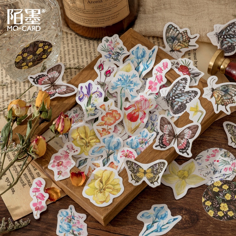 46 Pcs Boxed Diy Cute Butterfly Flower Stickers For Laptop Planners Scrapbook Suitcase Diary Notebooks Album